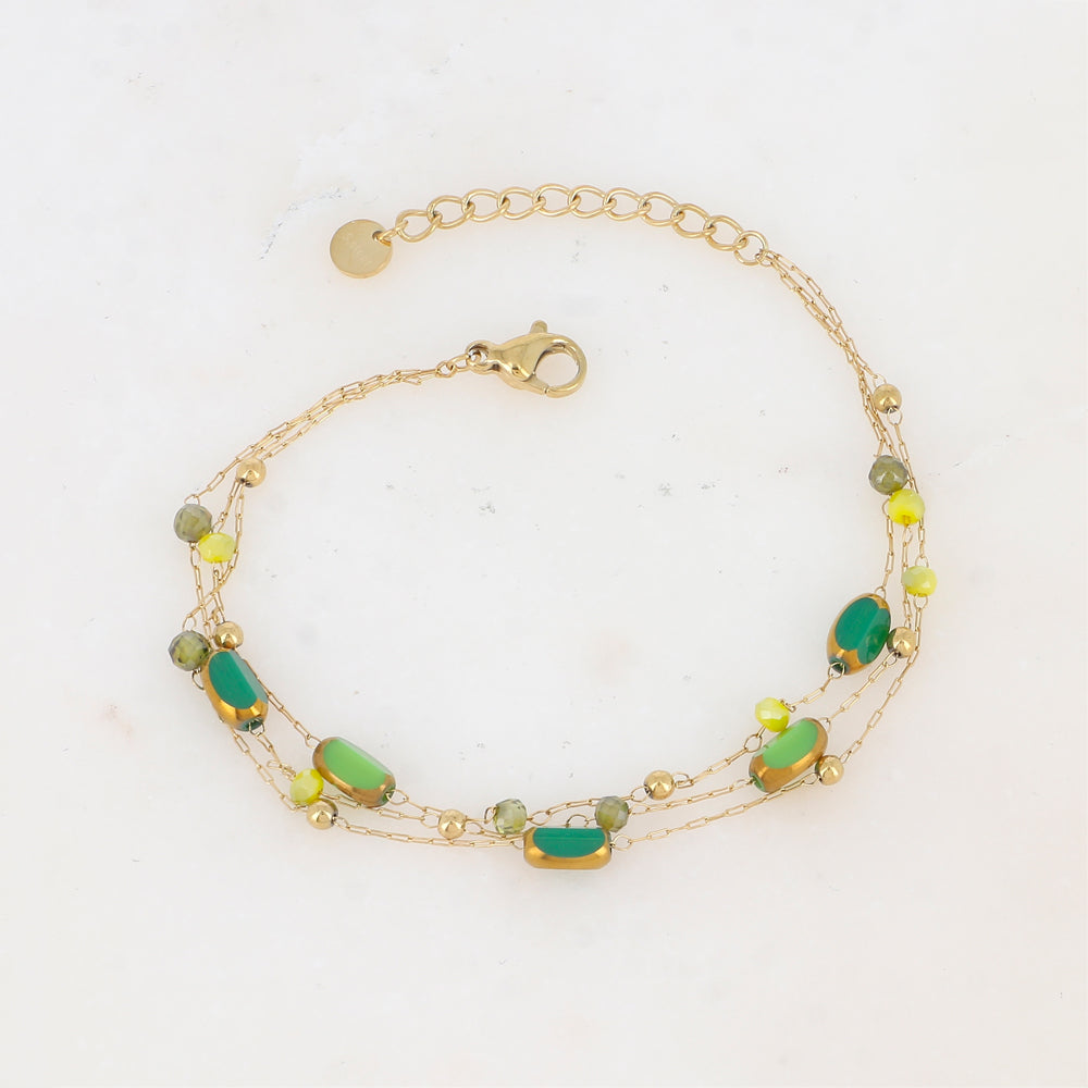 Bracelet 3 rangs avec pierre naturelle et pâtes de verre