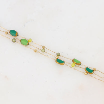 Bracelet 3 rangs avec pierre naturelle et pâtes de verre
