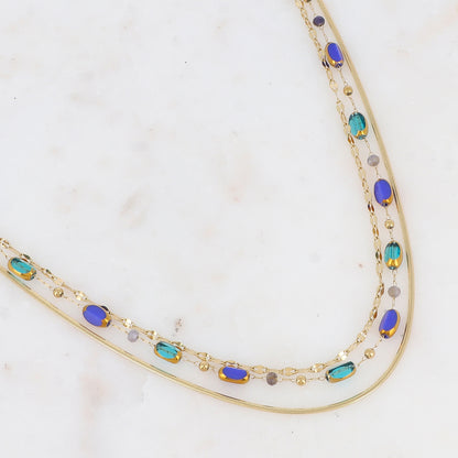 Collier 3 rangs avec pierre naturelle et pâtes de verre (38/39/40+5CM)