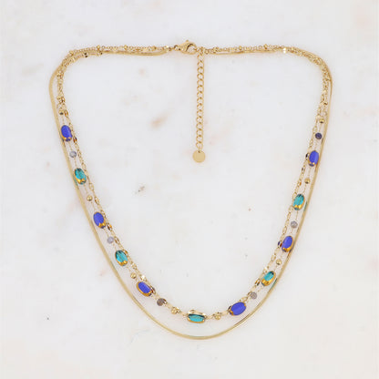 Collier 3 rangs avec pierre naturelle et pâtes de verre (38/39/40+5CM)