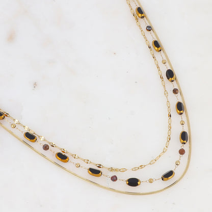 Collier 3 rangs avec pierre naturelle et pâtes de verre (38/39/40+5CM)