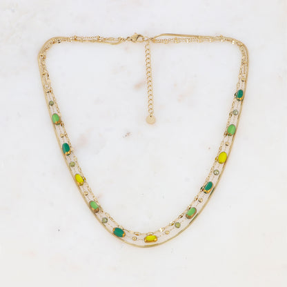 Collier 3 rangs avec pierre naturelle et pâtes de verre (38/39/40+5CM)
