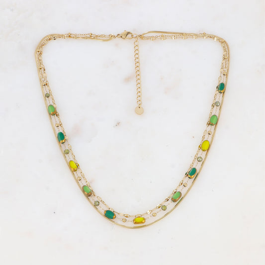 Collier 3 rangs avec pierre naturelle et pâtes de verre (38/39/40+5CM)