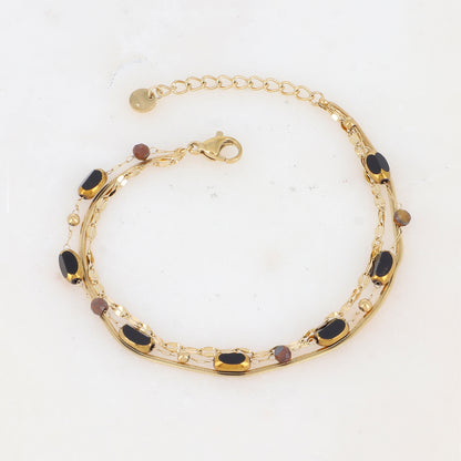 Bracelet 3 rangs avec pierre naturelle et pâtes de verre