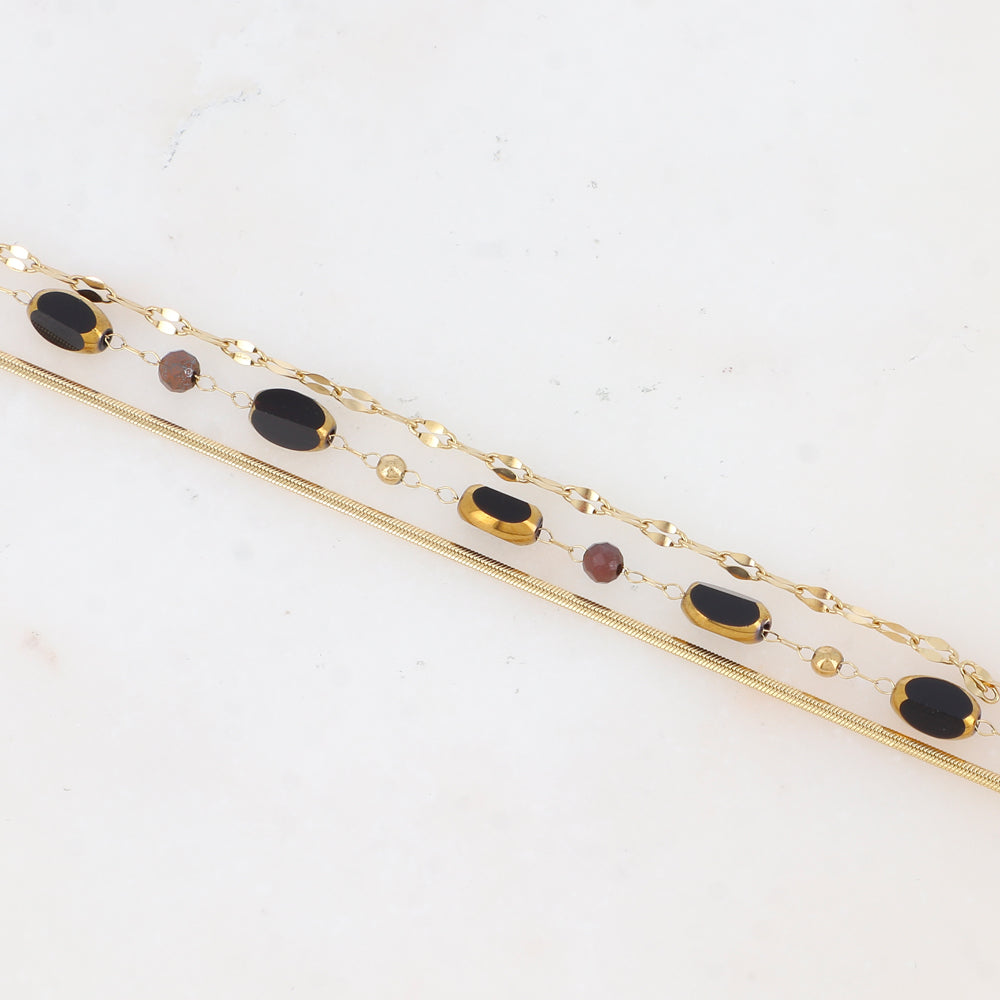 Bracelet 3 rangs avec pierre naturelle et pâtes de verre