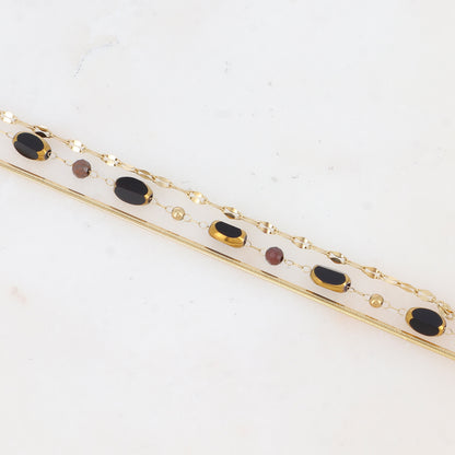 Bracelet 3 rangs avec pierre naturelle et pâtes de verre