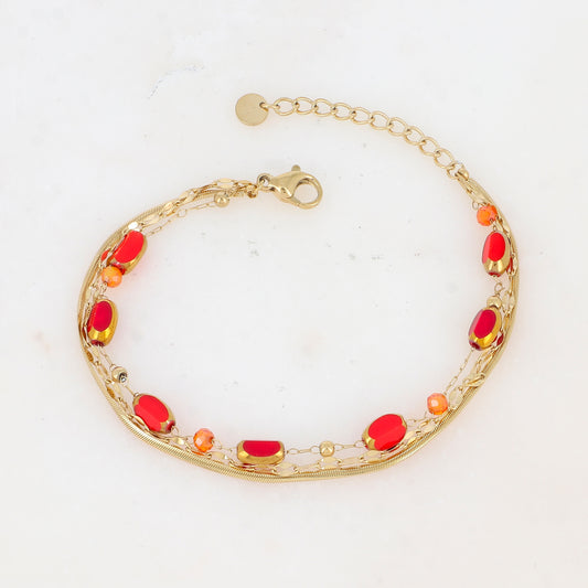 Bracelet 3 rangs avec pierre naturelle et pâtes de verre