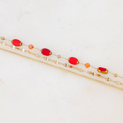 Bracelet 3 rangs avec pierre naturelle et pâtes de verre
