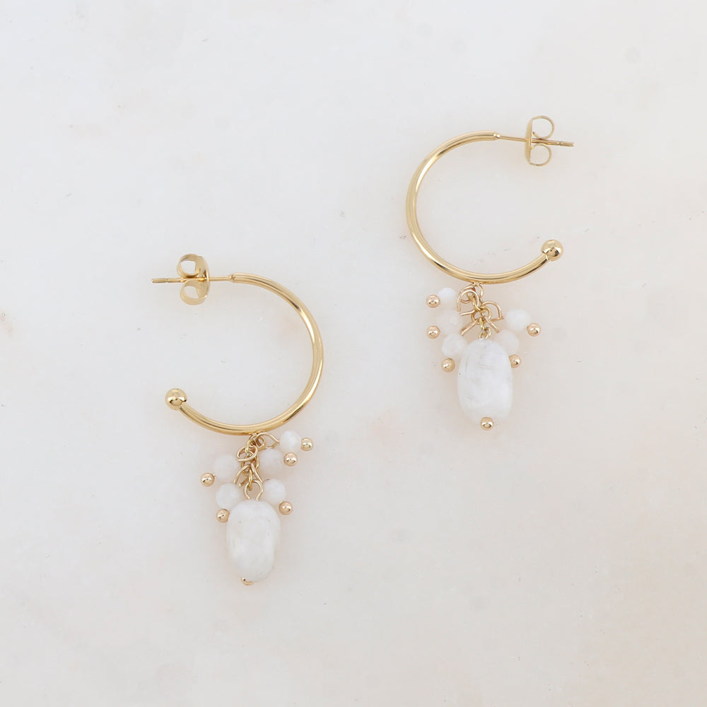 Créoles à puce pendantes avec pierres naturelles 0,6 x 4,6 CM.