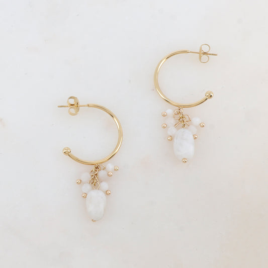 Créoles à puce pendantes avec pierres naturelles 0,6 x 4,6 CM.