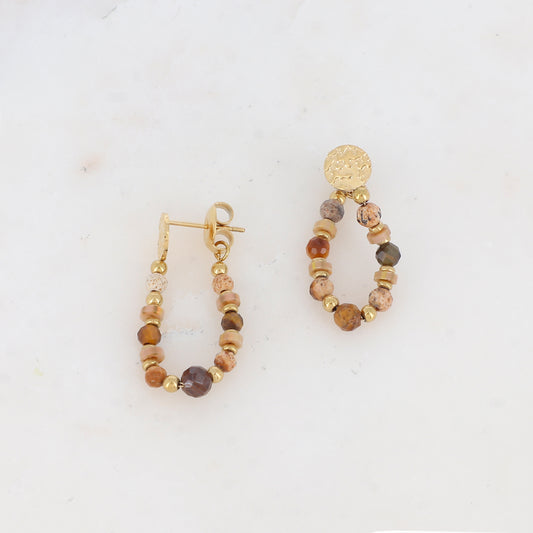 B.O à puce avec perles Heishi, petites rondelles métalliques et pierres naturelles Longueur chaîne : 4,5 cm