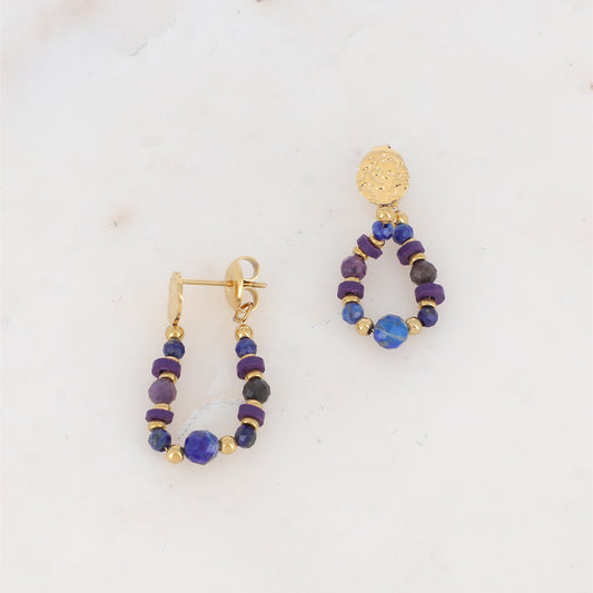 B.O à puce avec perles Heishi, petites rondelles métalliques et pierres naturelles Longueur chaîne : 4,5 cm