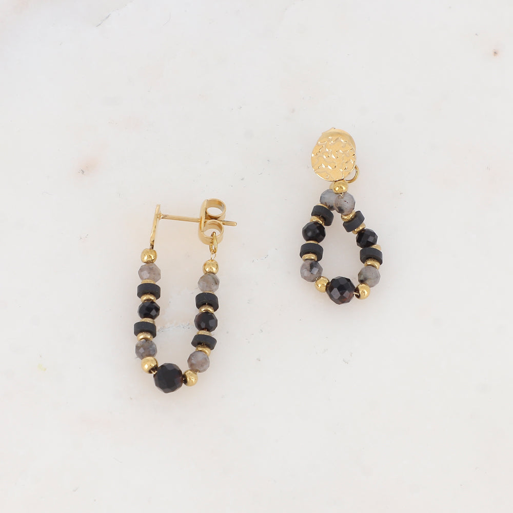 B.O à puce avec perles Heishi, petites rondelles métalliques et pierres naturelles Longueur chaîne : 4,5 cm