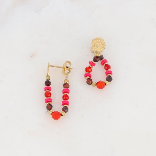 B.O à puce avec perles Heishi, petites rondelles métalliques et pierres naturelles Longueur chaîne : 4,5 cm