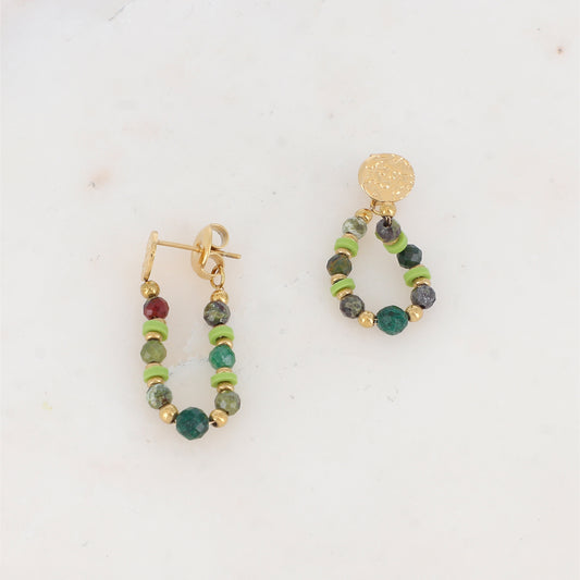 B.O à puce avec perles Heishi, petites rondelles métalliques et pierres naturelles Longueur chaîne : 4,5 cm