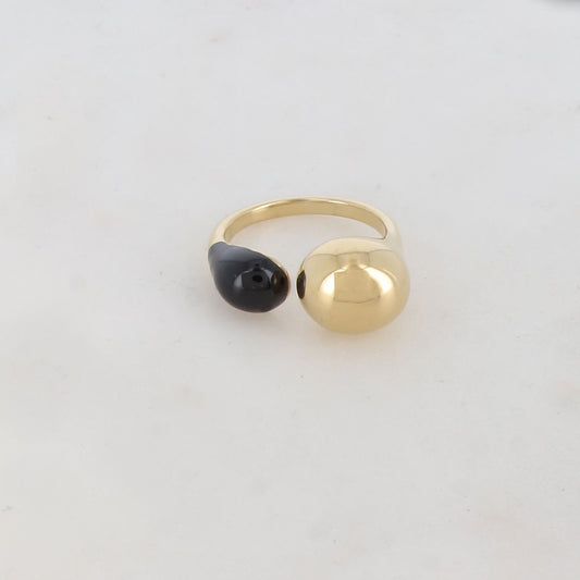 Bague fine avec émail - Noir