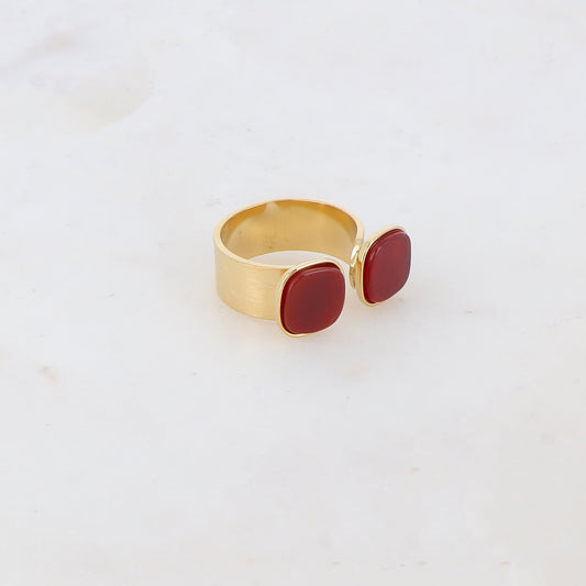 Bague avec effet griffé, deux perles en pierre naturelle carrée - Œil de taureau