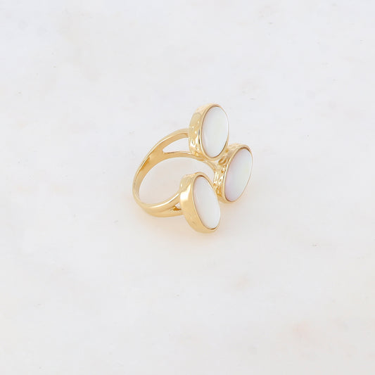Bague fine ajustable avec trois pierres naturelles - Nacre