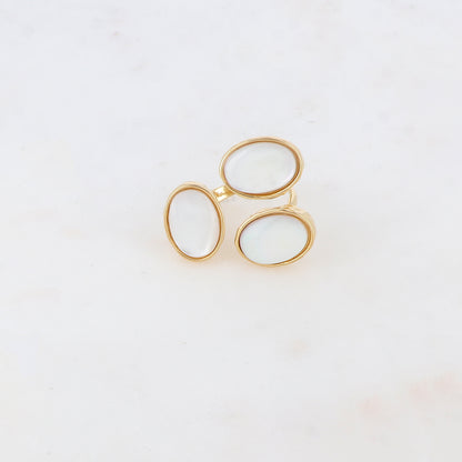 Bague fine ajustable avec trois pierres naturelles - Nacre
