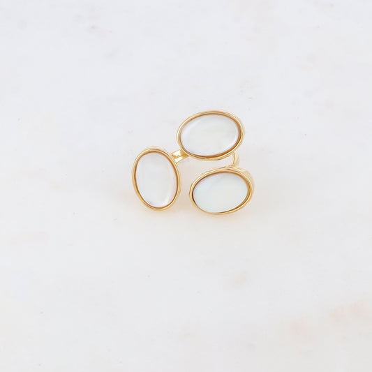 Bague fine ajustable avec trois pierres naturelles - Nacre