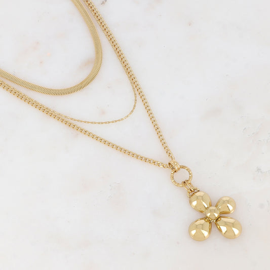 Collier triple rangs avec fleur (38/40/46+7CM)