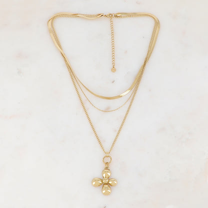 Collier triple rangs avec fleur (38/40/46+7CM)