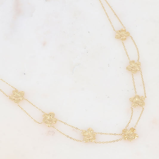 Collier double rangs avec fleur (39+5CM)