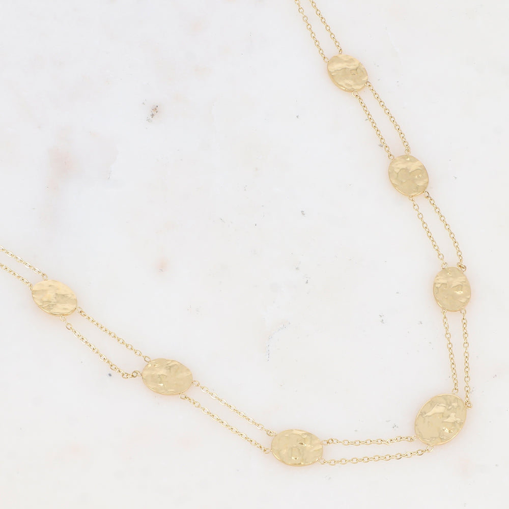 Collier double rangs avec pampilles ovales martelées (39+5CM)