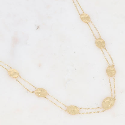 Collier double rangs avec pampilles ovales martelées (39+5CM)