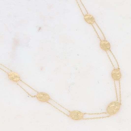 Collier double rangs avec pampilles ovales martelées (39+5CM)