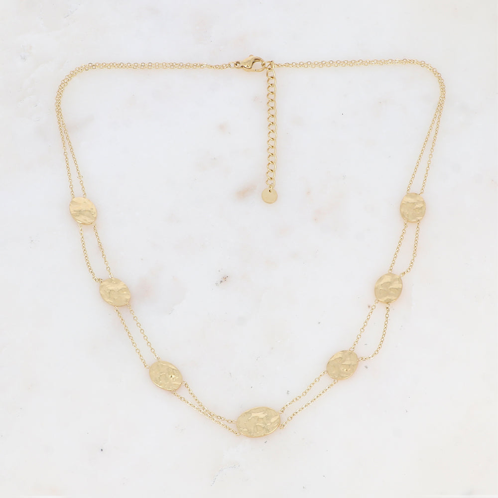 Collier double rangs avec pampilles ovales martelées (39+5CM)