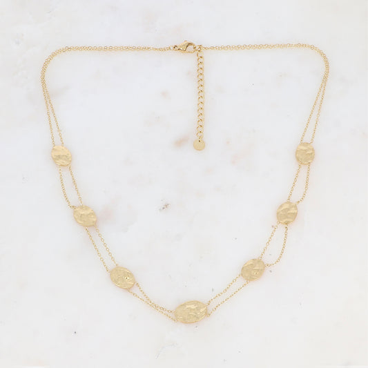 Collier double rangs avec pampilles ovales martelées (39+5CM)