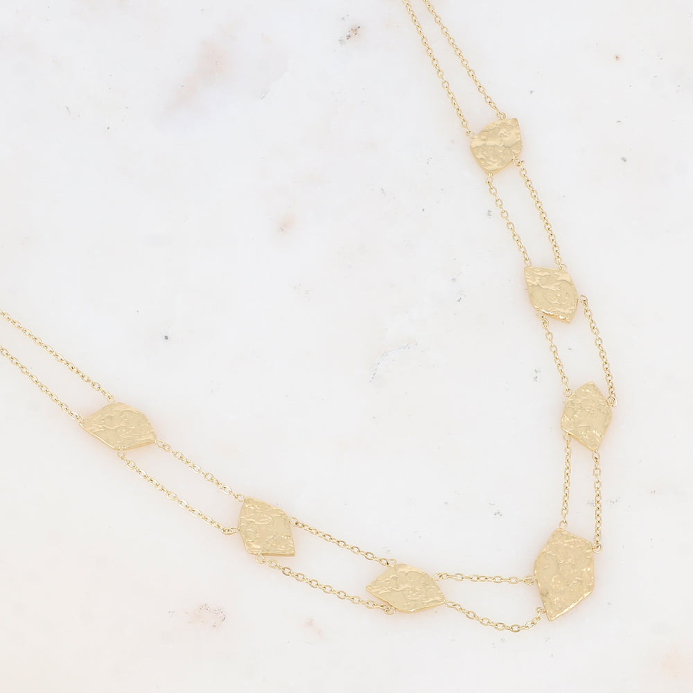 Collier double rangs avec pampilles géométriques martelées (39+5CM)