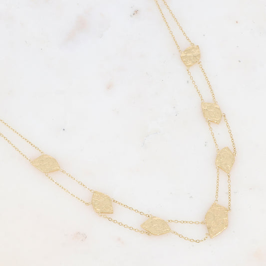 Collier double rangs avec pampilles géométriques martelées (39+5CM)