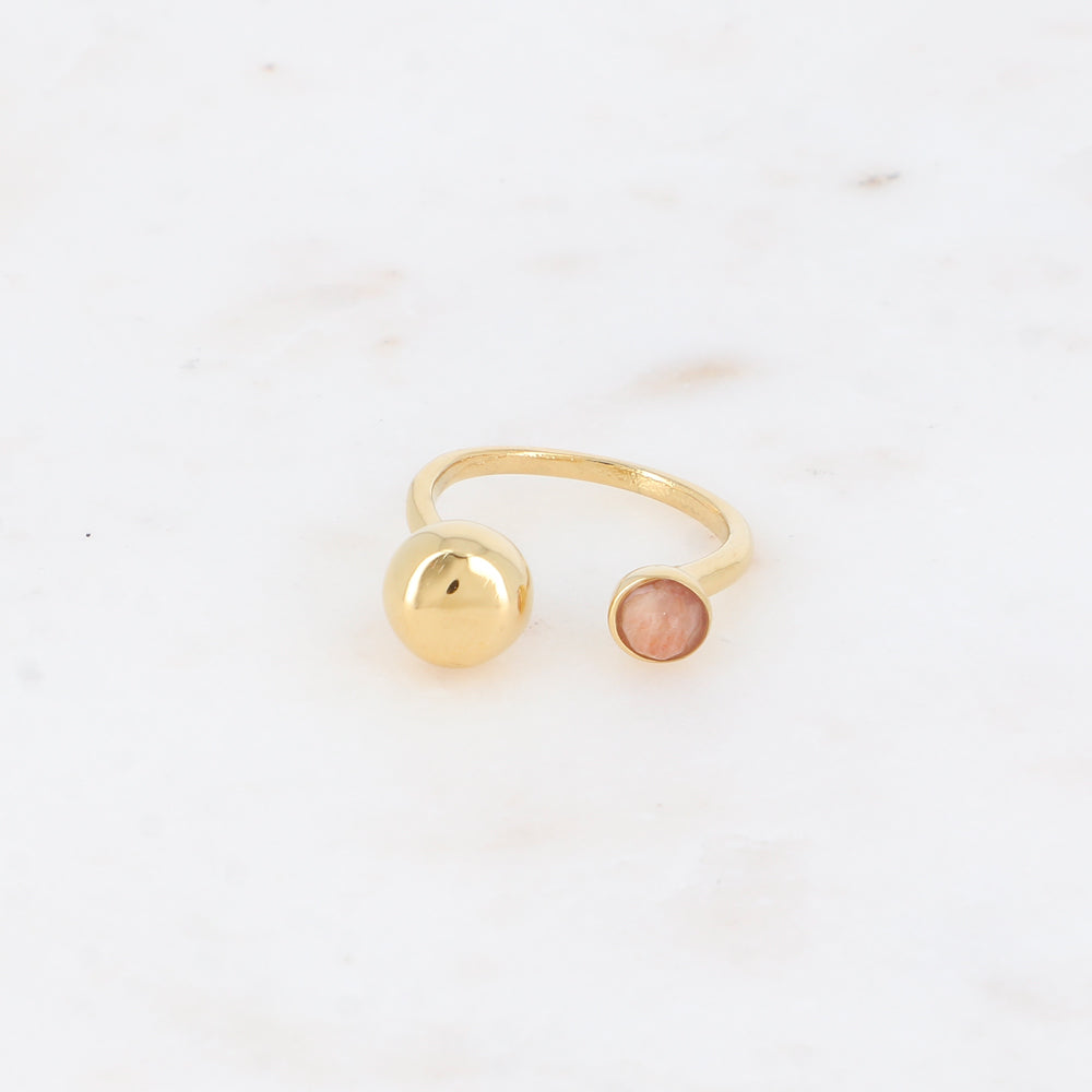 Bague ouverte - boule et pierre naturelle pierre du soleil