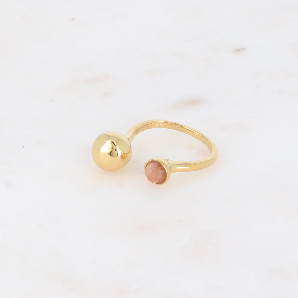 Bague ouverte - boule et pierre naturelle pierre du soleil