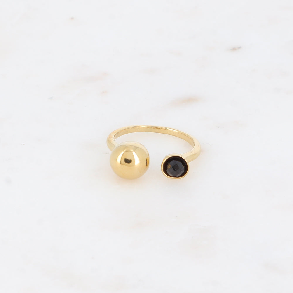 Bague ouverte - boule et pierre naturelle onyx