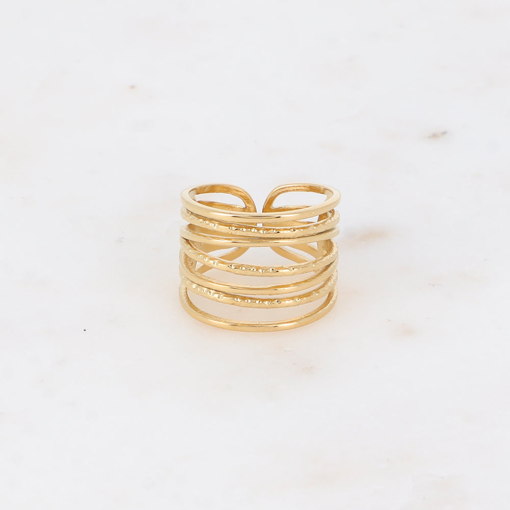 Bague large - 7 anneaux entrelacés, lisses et texturés
