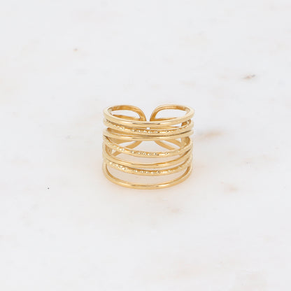 Bague large - 7 anneaux entrelacés, lisses et texturés