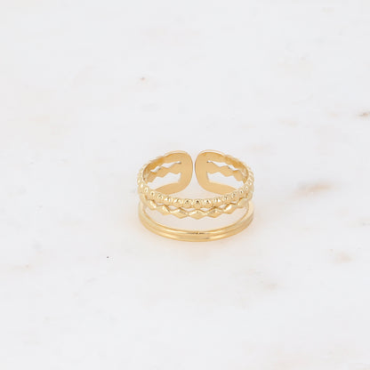 Bague - 3 rangs, lisses, losanges et boules