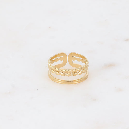 Bague - 3 rangs, lisses, losanges et boules