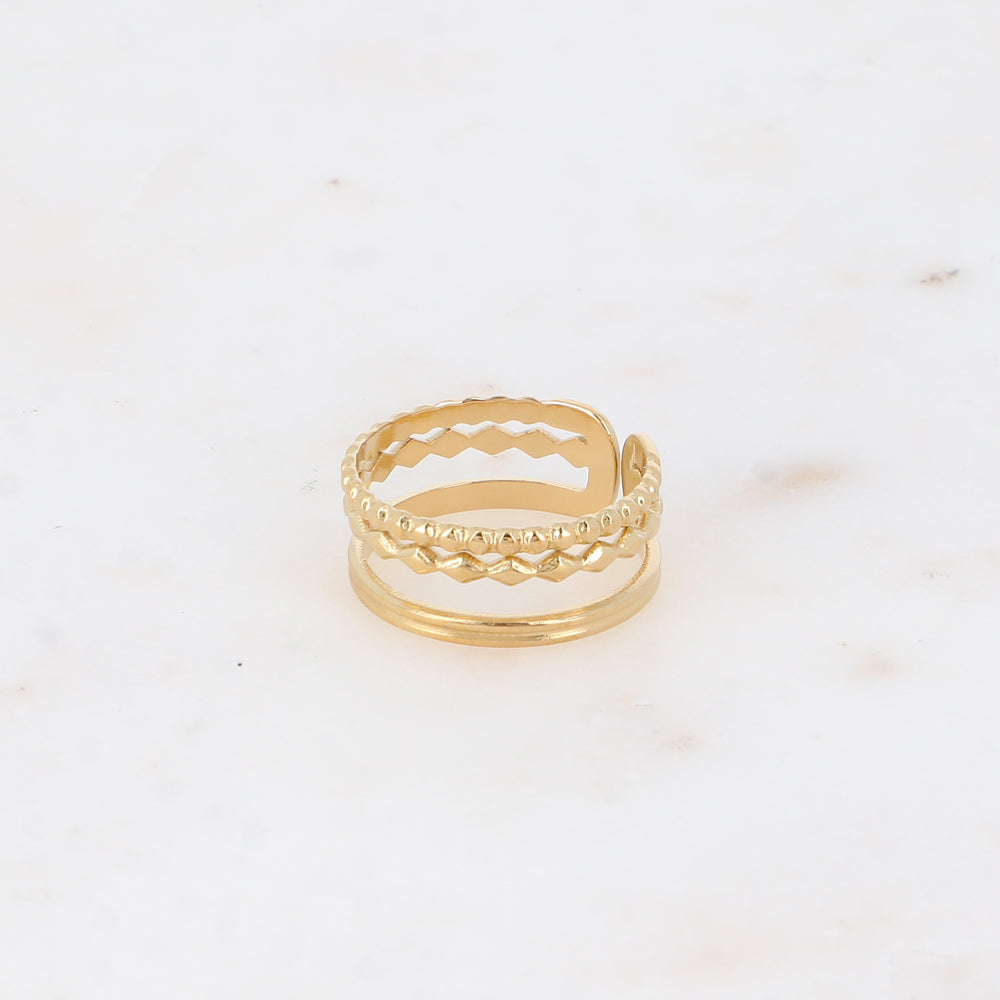 Bague - 3 rangs, lisses, losanges et boules