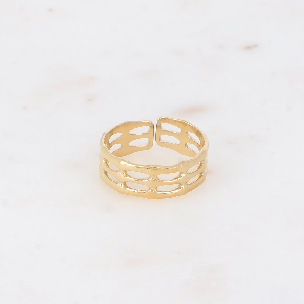 Bague fine - 3 anneaux martelés, ajourés effet quadrillé