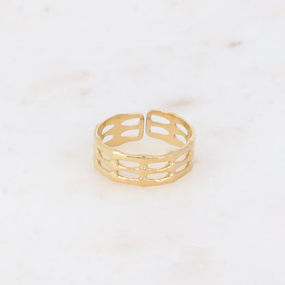 Bague fine - 3 anneaux martelés, ajourés effet quadrillé