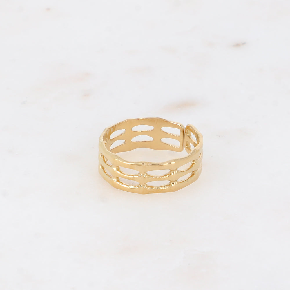 Bague fine - 3 anneaux martelés, ajourés effet quadrillé