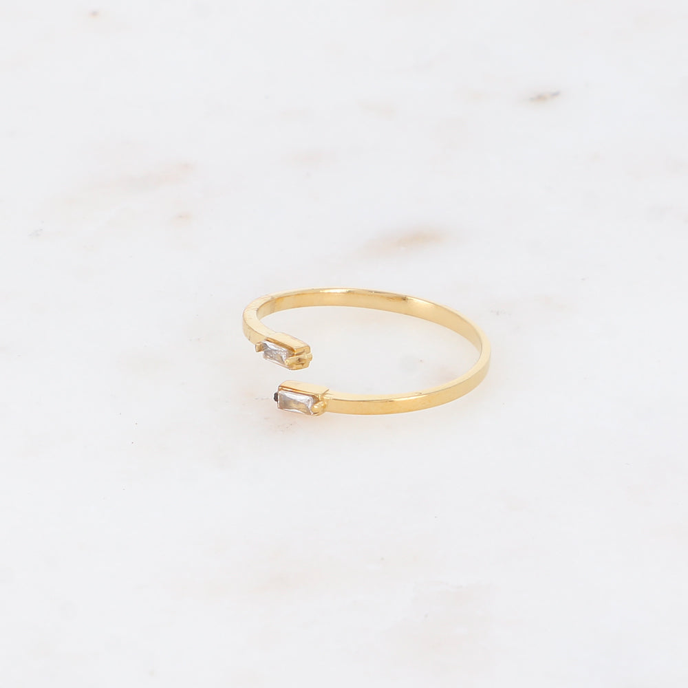 Bague fine et ouverte - 2 cristaux rectangulaires blancs
