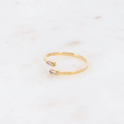 Bague fine et ouverte - 2 cristaux rectangulaires blancs