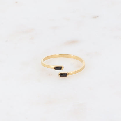 Bague fine et ouverte - 2 cristaux rectangulaires noirs