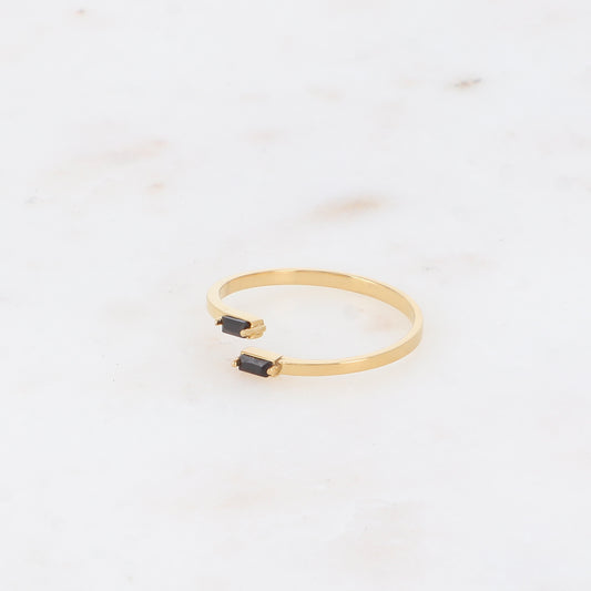 Bague fine et ouverte - 2 cristaux rectangulaires noirs