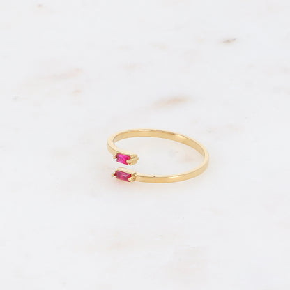Bague fine et ouverte - 2 cristaux rectangulaires roses